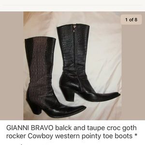 Black and Taupe Heeled Boots